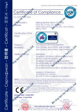 cryolipolysis slimming machine certificate of compliance